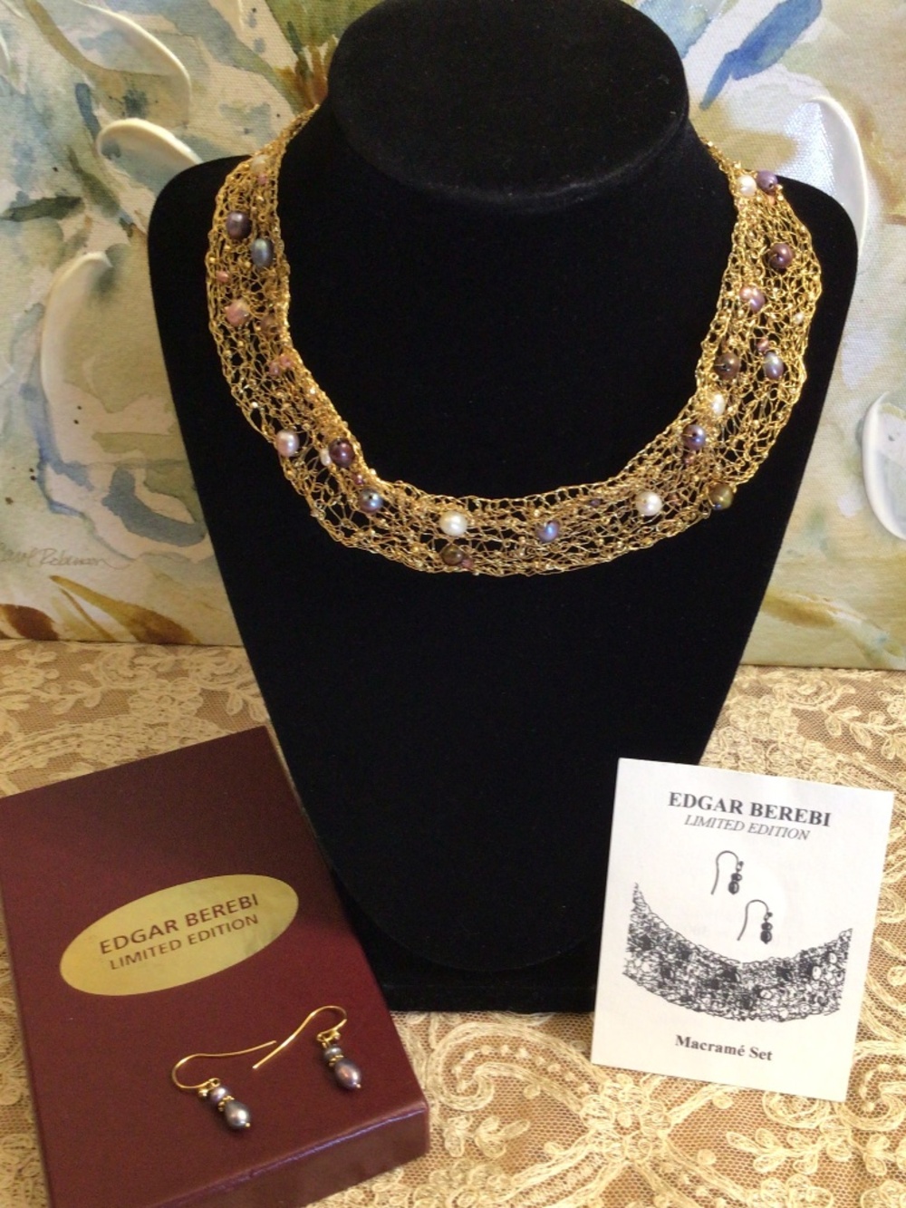VTG Edgar Berebi Limited Edition Macramé Set Collar Necklace and Earrings